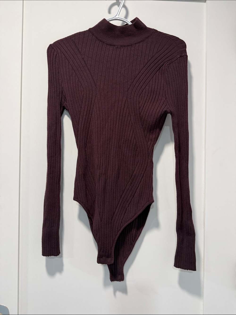 Kendall & Kylie Ribbed Mock Neck Long-Sleeve Bodysuit - Dark purple